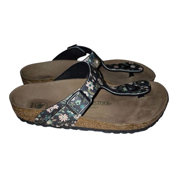 Birkenstock Gizeh Magical Flower Dark Teal Size 7 38 Ladies Sandals Birko Flor - Picture 4 of 10